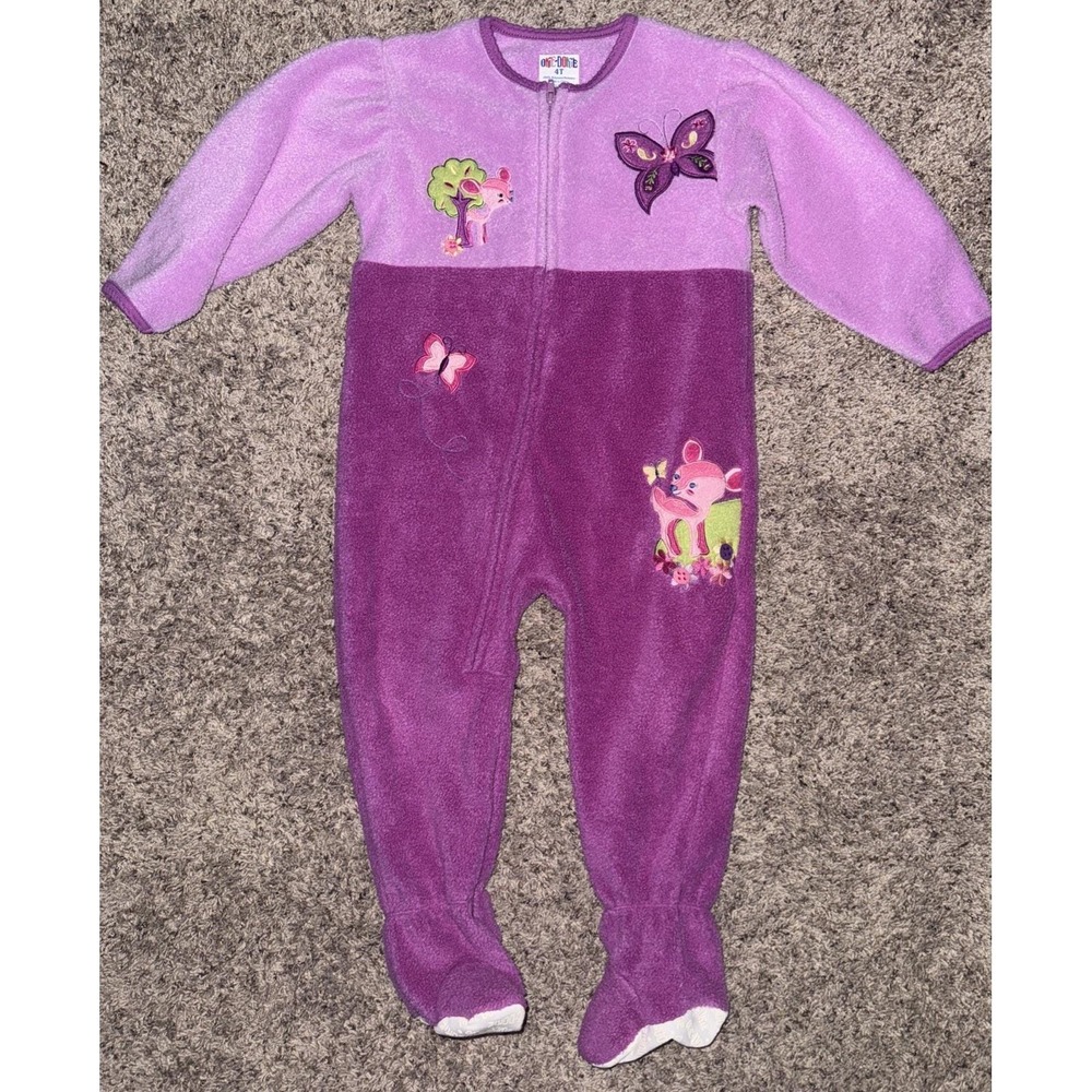 Vintage Y2K Okie Dokie Purple Fleece Sleeper Footie 4T JCPenney Deer‎ Butterfly